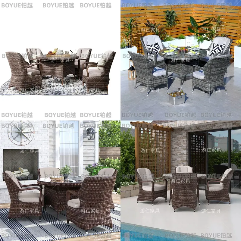 Rattan Lounge Set - Outdoor Rattan Table Chair Stool Set