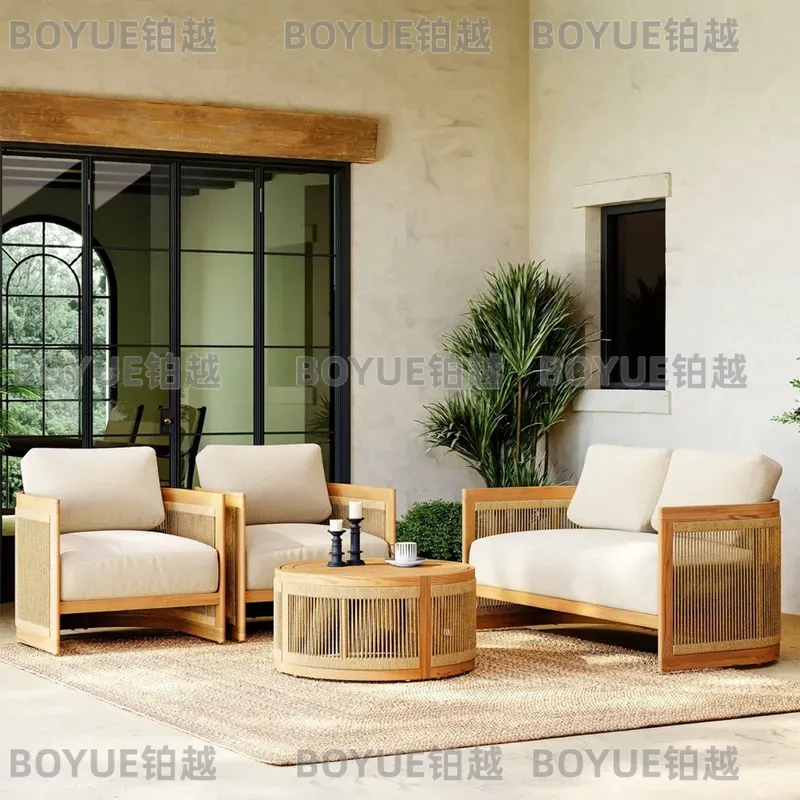 Outdoor Teak Wood Sofa Set Wat - Rattan Lounge Set review and price