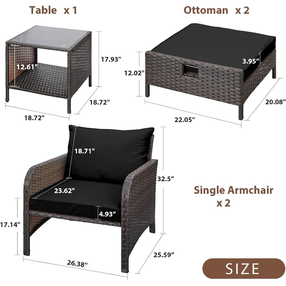 Balcony urniture 5 Piece Patio - Rattan Lounge Set review and price