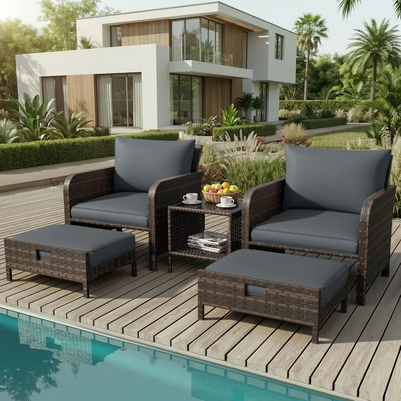 Patio Conversation Set 5 Piece - Rattan Lounge Set review and price